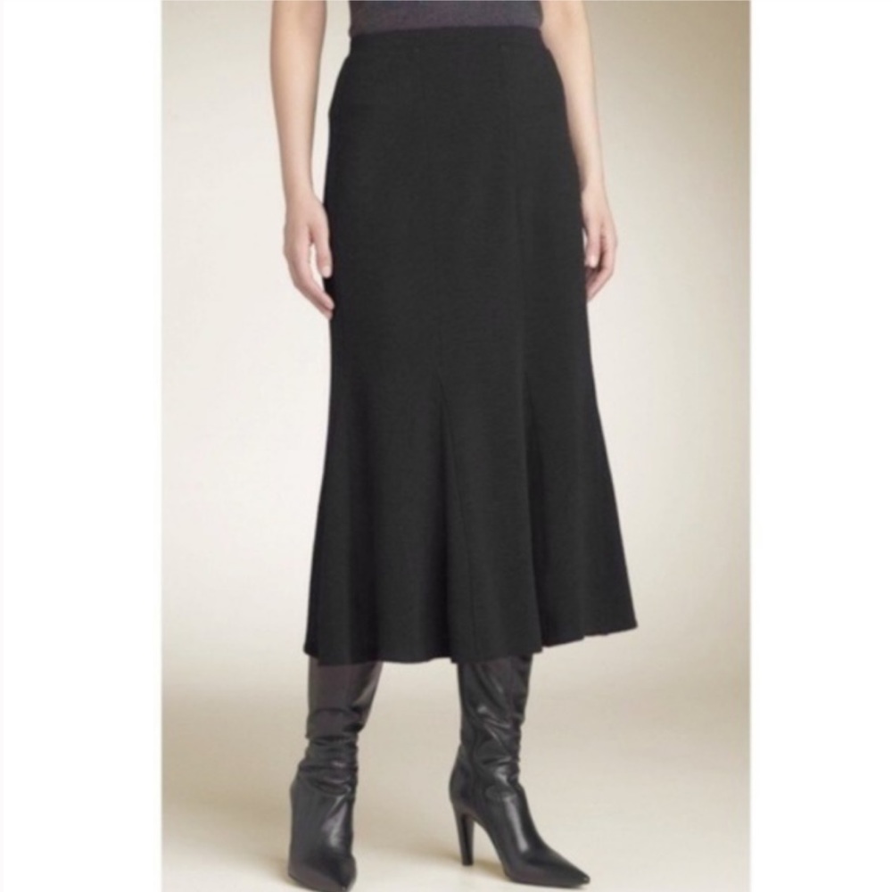 Eileen Fisher Godot knit midi flare skirt black pullover